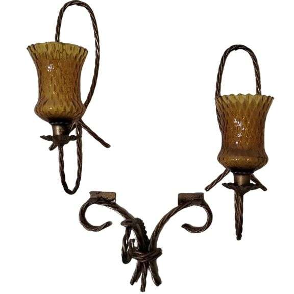Homco Twisted Gold Rope Candle Holders Wall Sconce Shelf Hardware