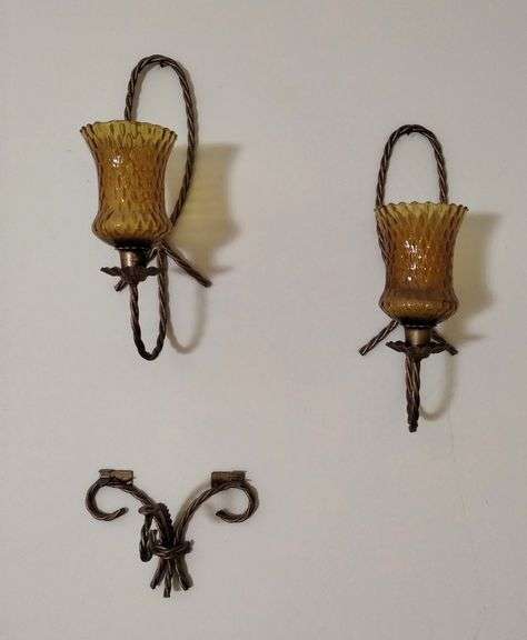 Homco Twisted Gold Rope Candle Holders Wall Sconce Shelf Hardware