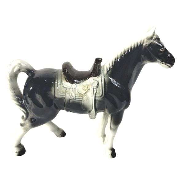 Ceramic Horse Black and White Japan *Repaired :(