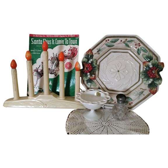 Vintage Christmas Decor Fitz Floyd Artware Milk Glass Candalabra