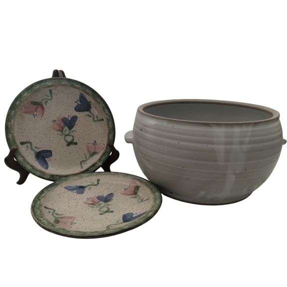 Studio Art Pottery Terry Dukeman Indiana Artist + Signed Plates