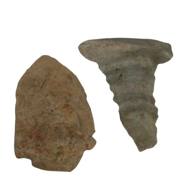 2 Primitive Lanceolate Stem Arrow Heads Indiana Native American