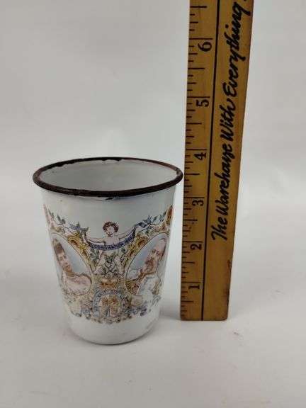 Antique 1902 Coronation Enameled Cup Edward Alexandra