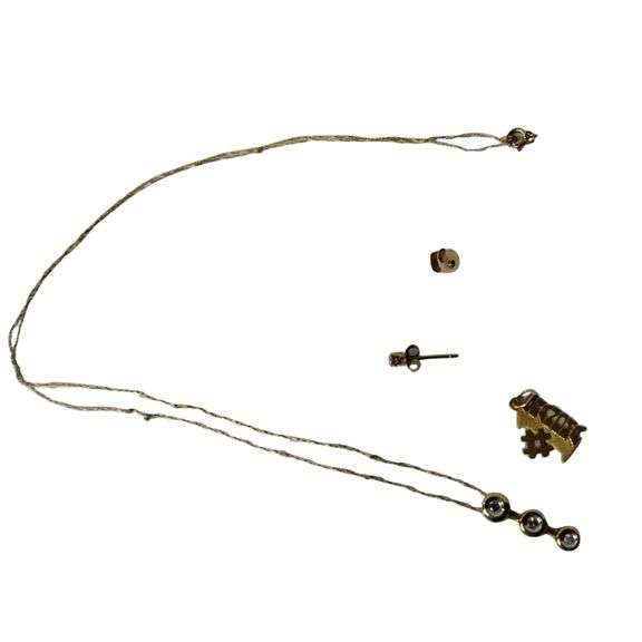 10KT Gold Necklace 14KT Charm Earring Back + 14KT Stud