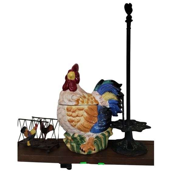 Vintage Rooster Cookie Jar Napkin Holder Cast Iron Paper Towel Holder