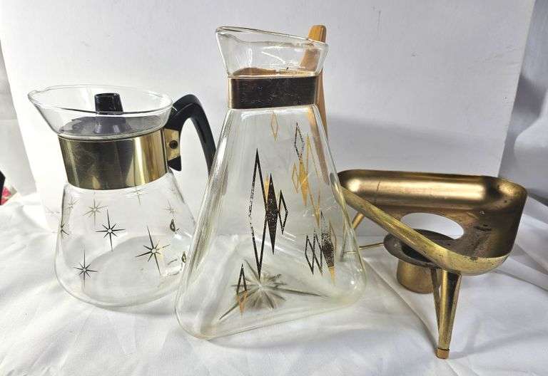 MCM Atomic Vintage Gold Glass Coffee Carafes Mid century Modern