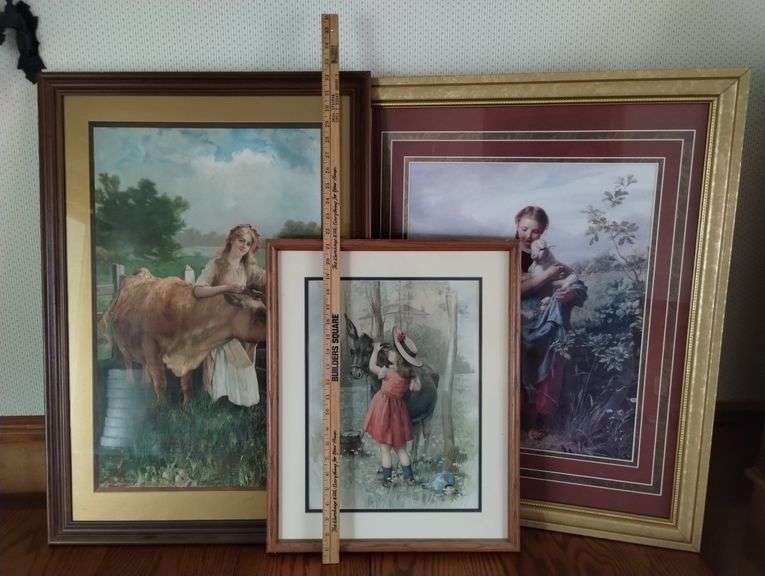 Beautiful Framed Wall Art Prints Milk Maid Shepherd Donkey Country Girls