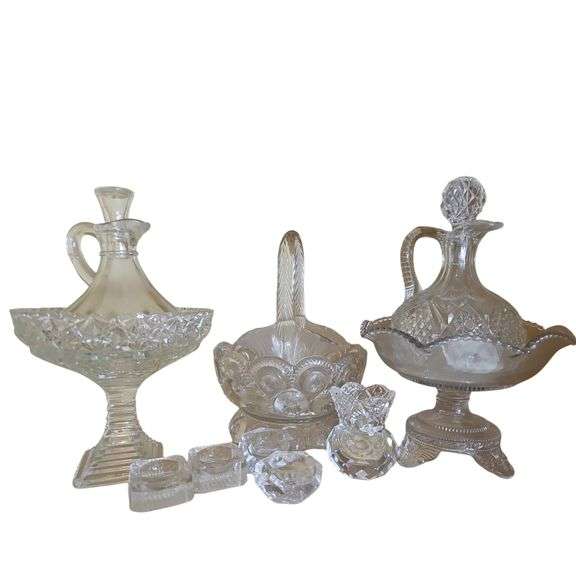LOT Clear Glass Pedestals Salt Cellars Decanter