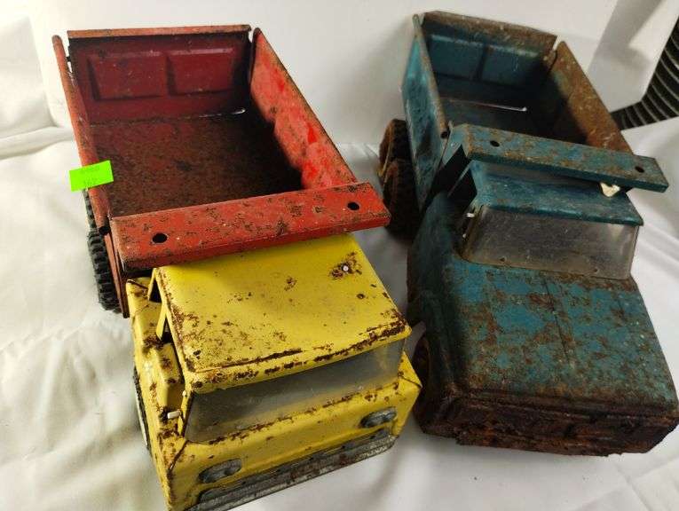 2 Vintage Pressed Steel Toy Trucks Structo Dump