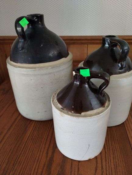 LOT Three Vintage Utility Jugs Crocks Stoneware