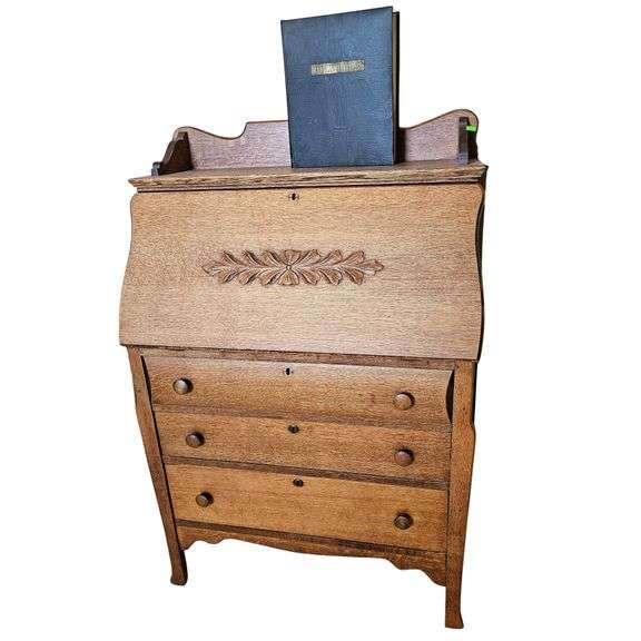 Antique Oak Secretary Cabinet Hidden File Storage + Bible