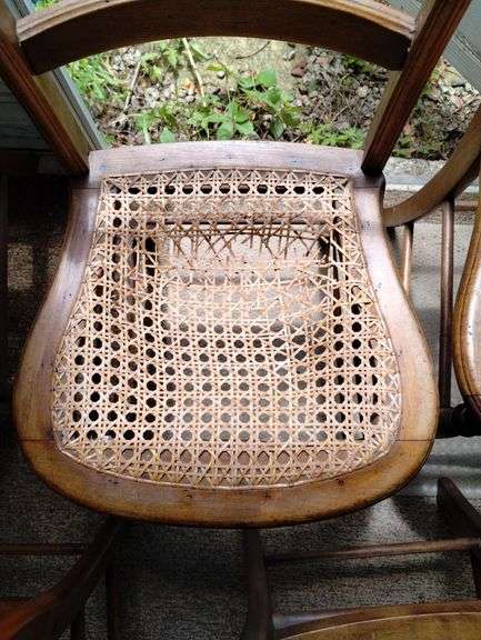 5 Antique Cane Seat Chairs + Coca Cola Coke Tray