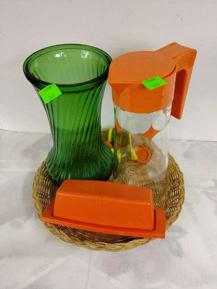 Vintage Orange Avocado Green S & P Shakers Decanter Vase