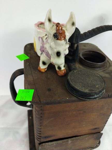 Antique Coffee Mill & Porcelain Vintage Donkey Made in Japan
