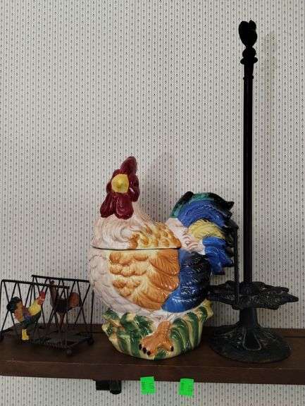 Vintage Rooster Cookie Jar Napkin Holder Cast Iron Paper Towel Holder