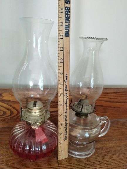 2 Vintage Antique Glass Oil Lamps Footed Finger Lamp