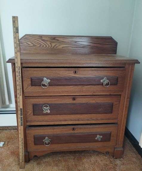 Antique Wood Dry Sink Base 3 Drawer Dresser