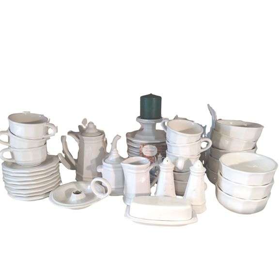 Over 50 Pcs Pfaltzgraff Heritage Stoneware White Dish Dinner Lunch Plates Bowls Serving