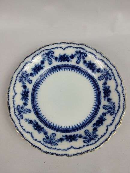 Antique Flow Glass Plates Blue Ornate Glenwood Johnson Bros. England
