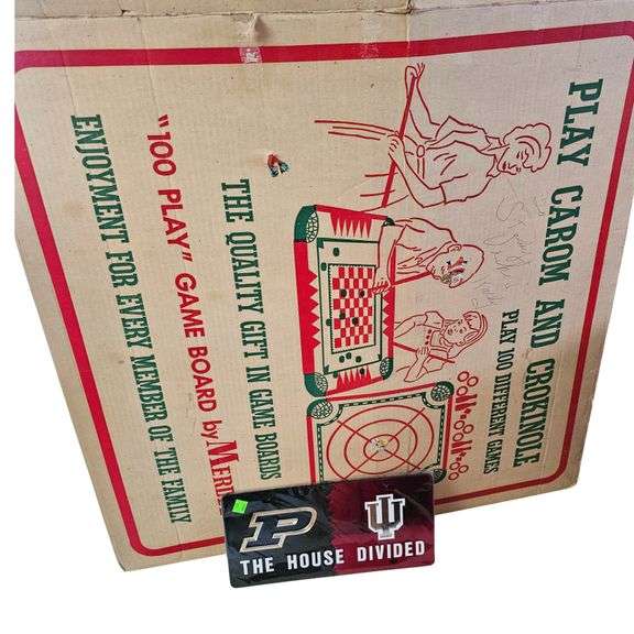 Vintage Carrom Game Board in Box + IU Purdue License Plate