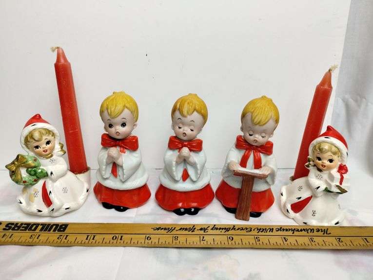 Vintage Ceramic Angel Candle Holders Figures NAPCO Glossy  + Choir
