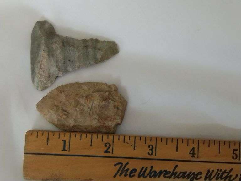 2 Primitive Lanceolate Stem Arrow Heads Indiana Native American