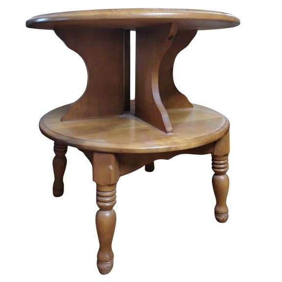 Vintage Round End Table Book Shelf Storage