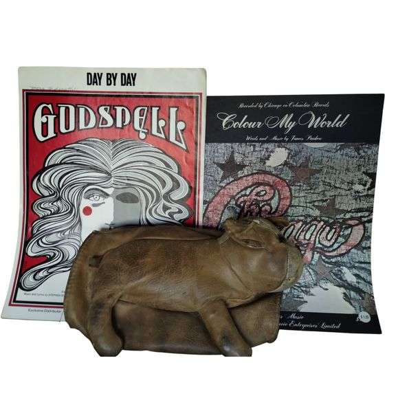 Antique Vintage Leather Mitt Dog Zip Pocket + Sheet Music