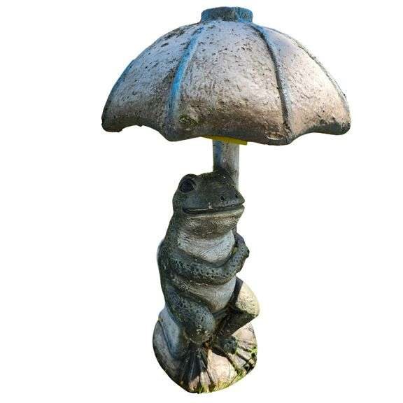 Vintage Frog & Umbrella Bird Bath Figure Outdoor Garden
