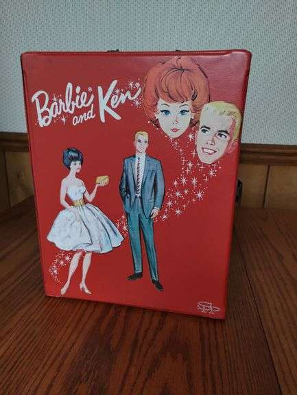 Vintage SPP Barbie Ken Doll Trunk Case Drawers Strap Red