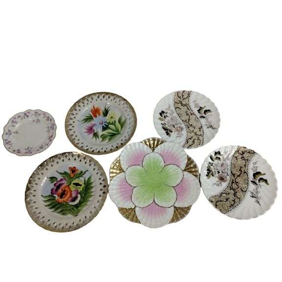 LOT 6 Antique Plates Floral Japan