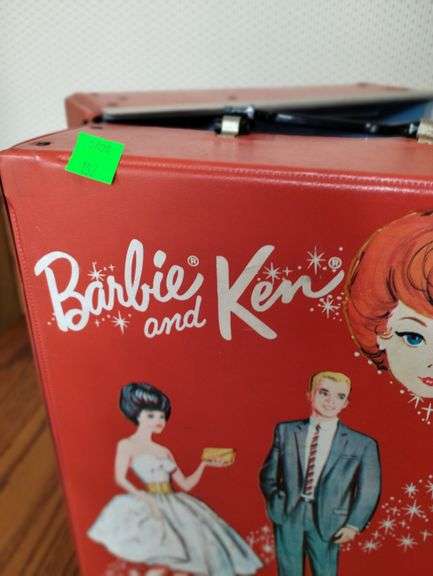 Vintage SPP Barbie Ken Doll Trunk Case Drawers Strap Red