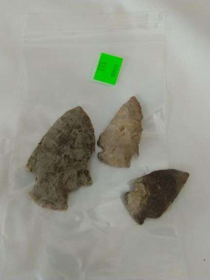 3 Primitive Notched Arrow Heads Indiana Native American