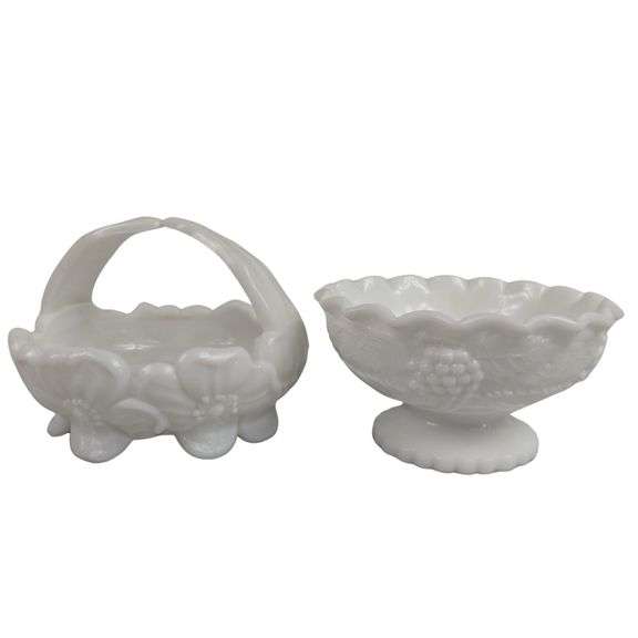 Westmoreland Pansy Pattern Basket LE Smith Grapevine Milk Glass