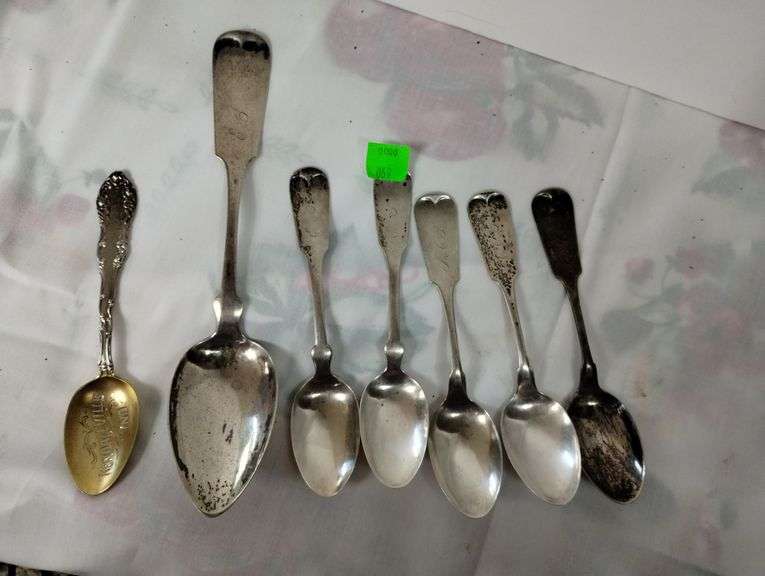 Mix of Coin & Sterling Silver Spoons Antique Fiddleback