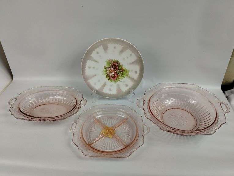 Antique Pink Depression Era Dish Set of 3 + plate