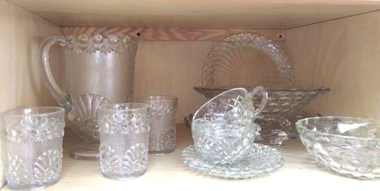 Westmoreland Glass Pitcher & Glasses Shell Jewel + Wexford Pieces EAPG Vintage