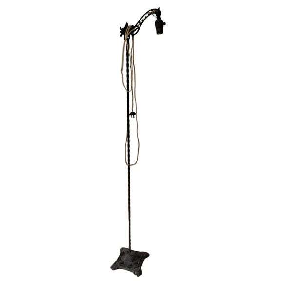 Antique 1930s Cast Iron Seahorse Bridge Lamp Art Deco Floor Lamp