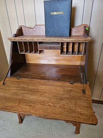 Antique Oak Secretary Cabinet Hidden File Storage + Bible