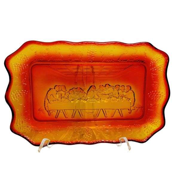 Indiana Glass Last Supper Plate EAPG Amberina