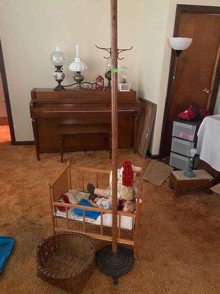 LOT Vintage Baby Dolls Doll Crib+ Schoolhouse Hooks Coat Rack