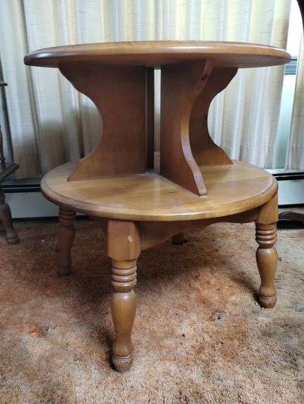 Vintage Round End Table Book Shelf Storage