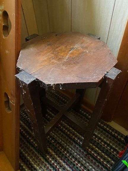 LOT Antique Wooden Side Table Vtg Wall Shelf Hooks Sunflower Clock