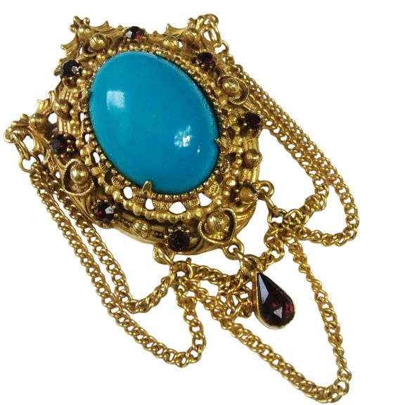 Vintage Costume Jewelry Florenza Brooch Pin Dangle *Miss Stone