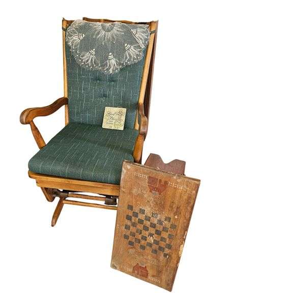 Green Padded Glider Chair + Checkers Table
