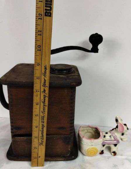 Antique Coffee Mill & Porcelain Vintage Donkey Made in Japan