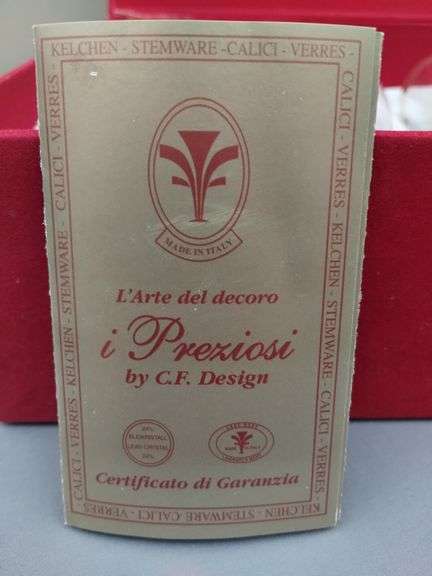Preziosi Wine Glasses Stemmed Gold Band Ornate in Box - Bartkus Auctioneers