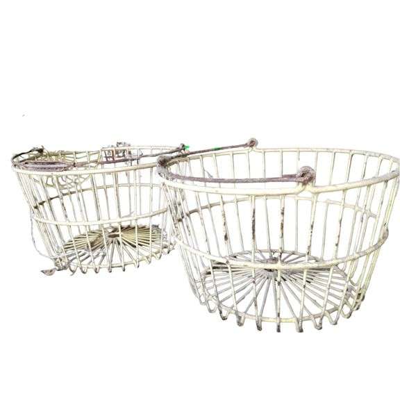 Pair Large Metal Rubber Coated Wire Chicken Egg Baskets