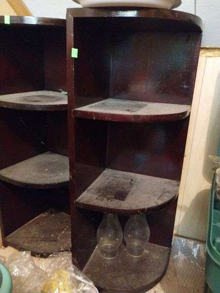 Pair Black Curved Corner Shelves About 30" Approx