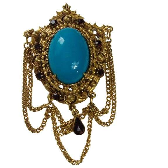 Vintage Costume Jewelry Florenza Brooch Pin Dangle *Miss Stone